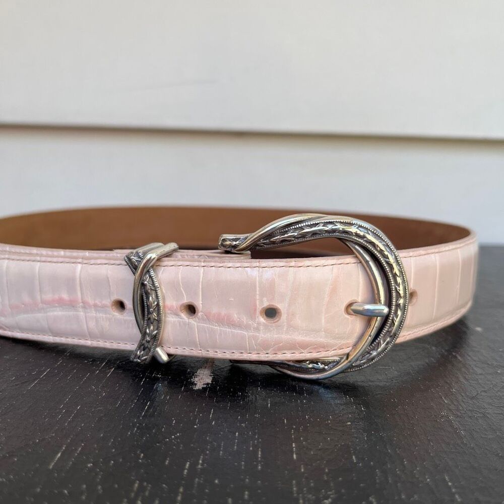 Brighton Blush Pink Reptile Embossed Belt Silver Plate Hardware M/L